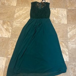 Dark green bridesmaids/mother of the bride/groom dress.